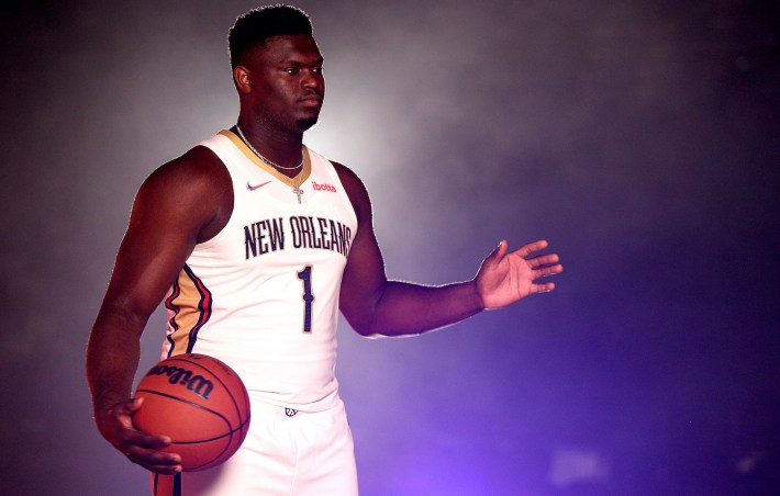 NEW ORLEANS, LOUISIANA - SEPTEMBER 27: Zion Williamson #1 of the New Orleans Pelicans poses for photos during Media Day at Smoothie King Center on September 27, 2021 in New Orleans, Louisiana. NOTE TO USER: User expressly acknowledges and agrees that, by downloading and or using this photograph, User is consenting to the terms and conditions of the Getty Images License Agreement. 