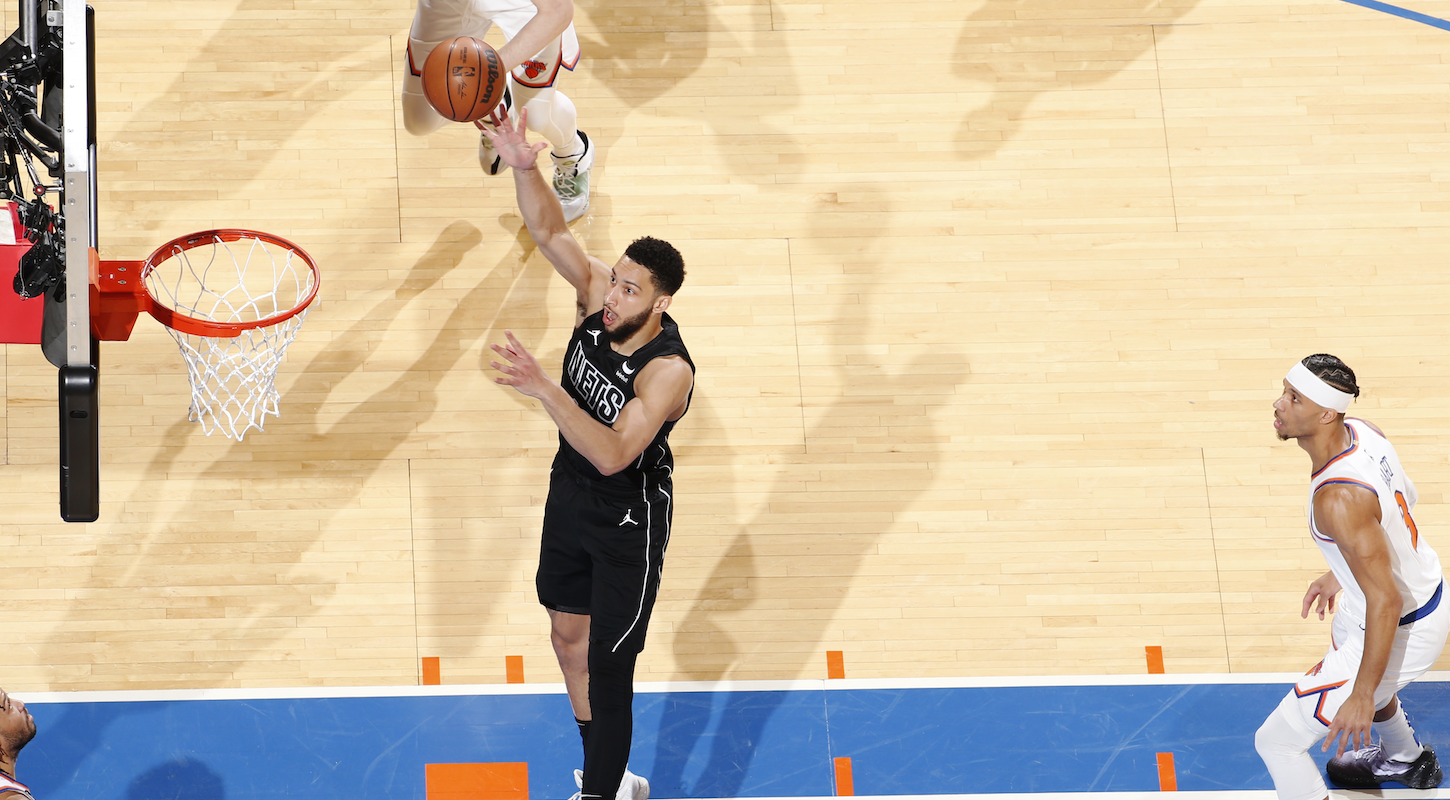 Ben Simmons takes a short shot during the Brooklyn Nets' loss to the New York Knicks on Monday night.