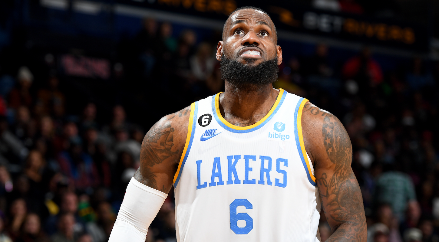 LeBron James looking up at what's probably a rebound