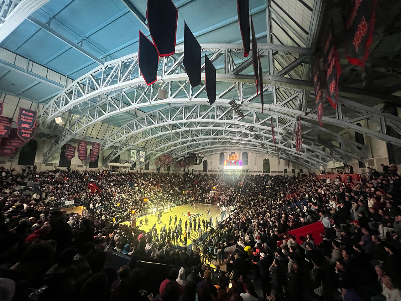 A corner shot of a packed Palestra shot with a wide angle lens