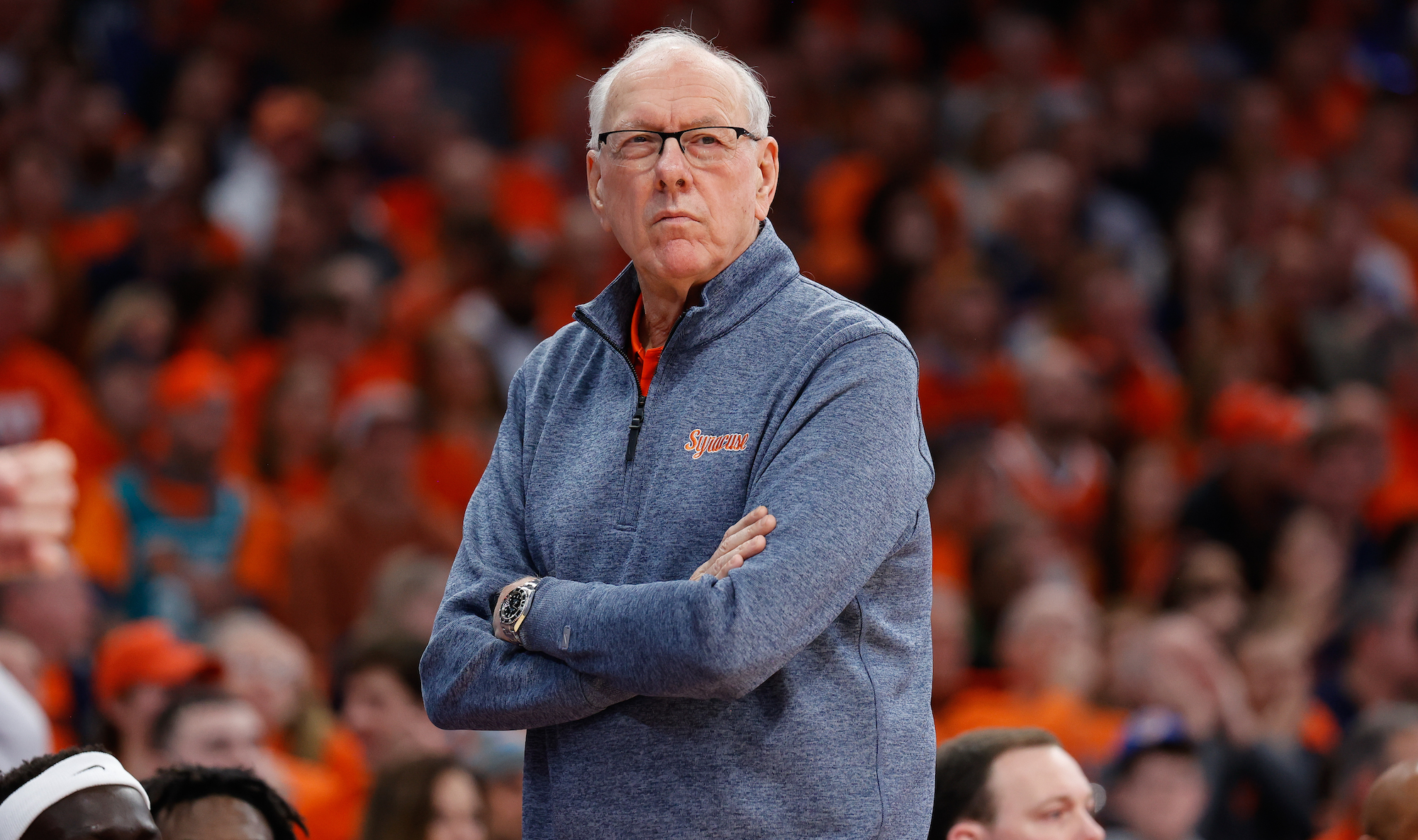 SYRACUSE, NY - FEBRUARY 18: Head coach Jim Boeheim of the Syracuse Orange looks on during the second half against the Duke Blue Devils at JMA Wireless Dome on February 18, 2023 in Syracuse, New York. (Photo by Isaiah Vazquez/Getty Images)