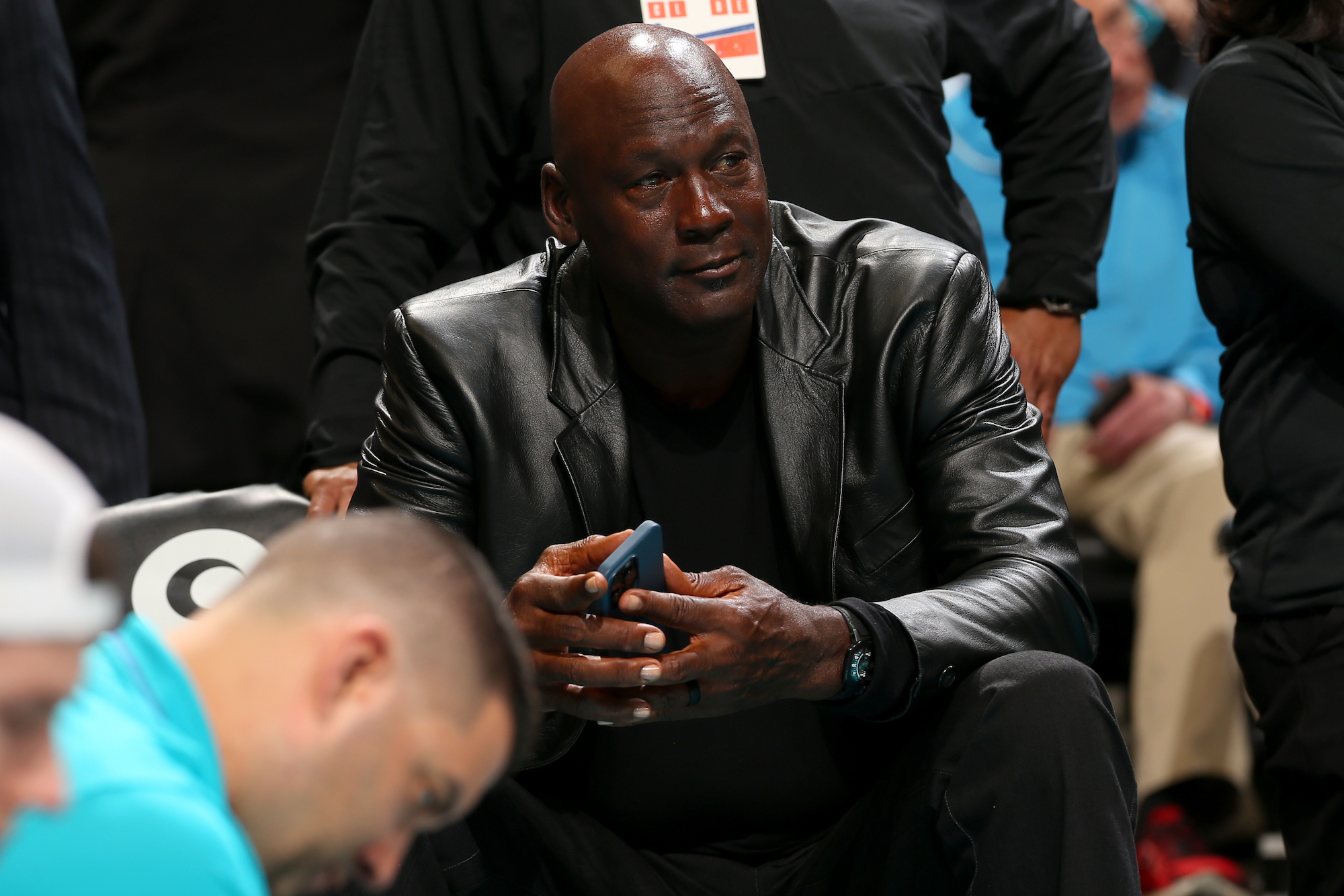 CHARLOTTE, NC - MARCH 1: Michael Jordan attends the game between the Orlando Magic and Charlotte Hornets on March 1, 2023 at Spectrum Center in Charlotte, North Carolina. NOTE TO USER: User expressly acknowledges and agrees that, by downloading and or using this photograph, User is consenting to the terms and conditions of the Getty Images License Agreement. Mandatory Copyright Notice: Copyright 2023 NBAE (Photo by Kent Smith/NBAE via Getty Images)