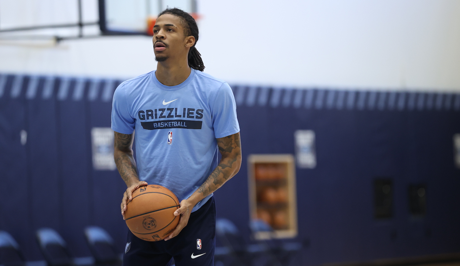 MEMPHIS, TN - FEBRUARY 27: Ja Morant #12 of the Memphis Grizzlies participates in an all access team practice on February 27, 2023 at FedExForum in Memphis, Tennessee. NOTE TO USER: User expressly acknowledges and agrees that, by downloading and or using this photograph, User is consenting to the terms and conditions of the Getty Images License Agreement. Mandatory Copyright Notice: Copyright 2023 NBAE (Photo by Joe Murphy/NBAE via Getty Images)
