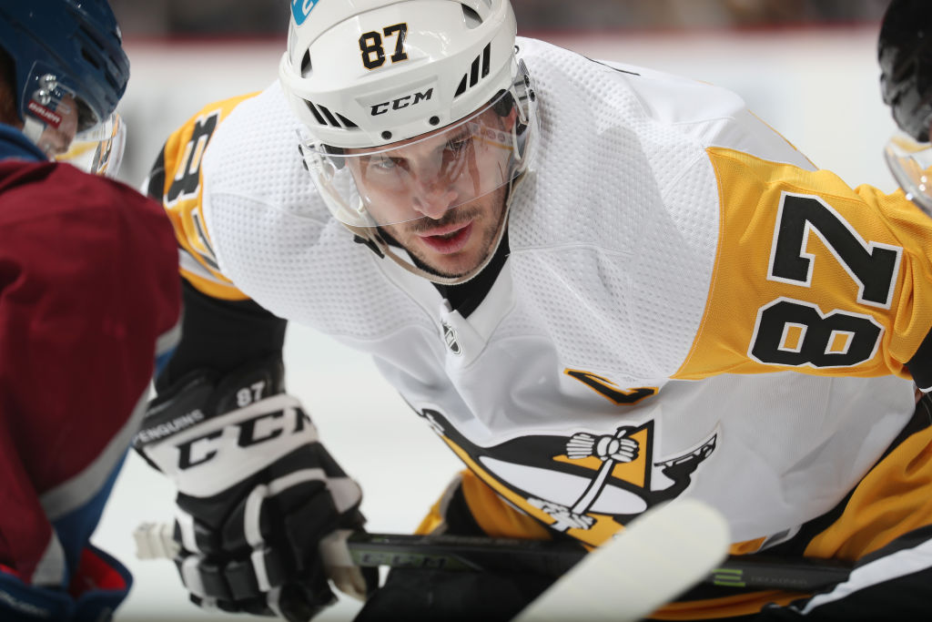 Sidney Crosby awaits a face-off