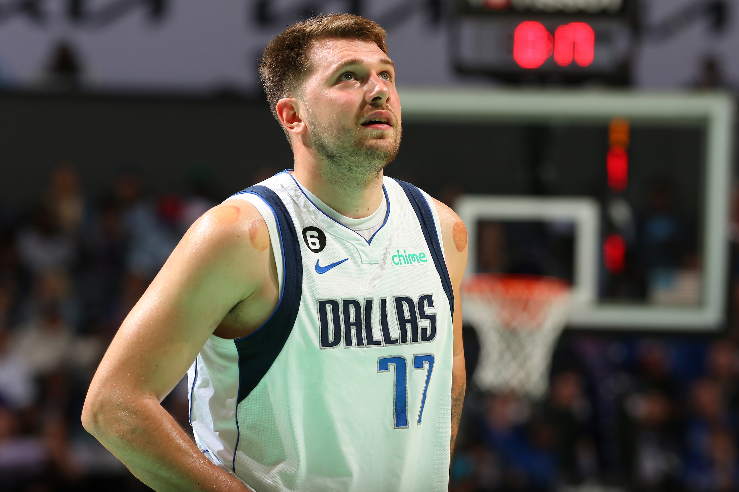 Luka Doncic looks alarmed.