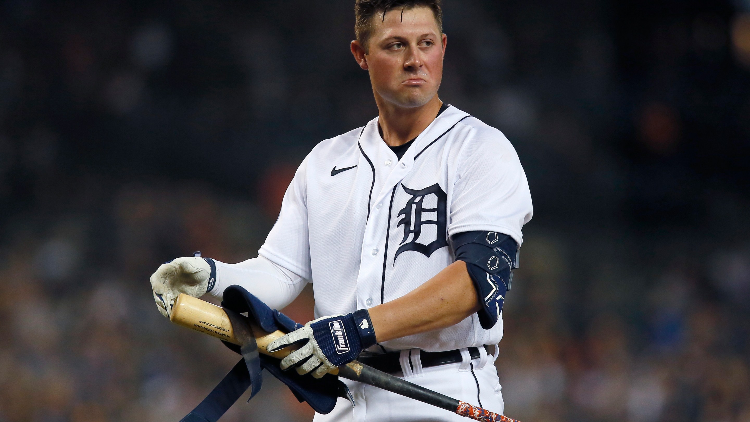 Detroit Tigers first baseman Spencer Torkelson looking very sad after making an out against the Royals in July of 2022.