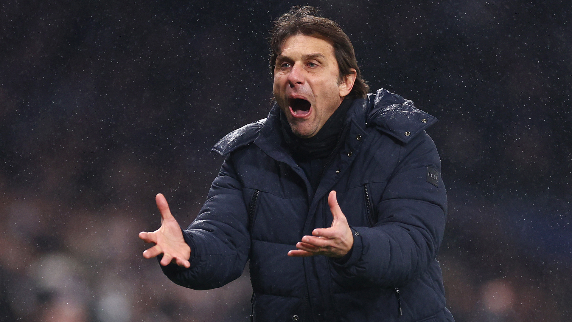 Antonio Conte, Manager of Tottenham Hotspur, reacts during the UEFA Champions League round of 16 leg two match between Tottenham Hotspur and AC Milan at Tottenham Hotspur Stadium on March 08, 2023 in London, England