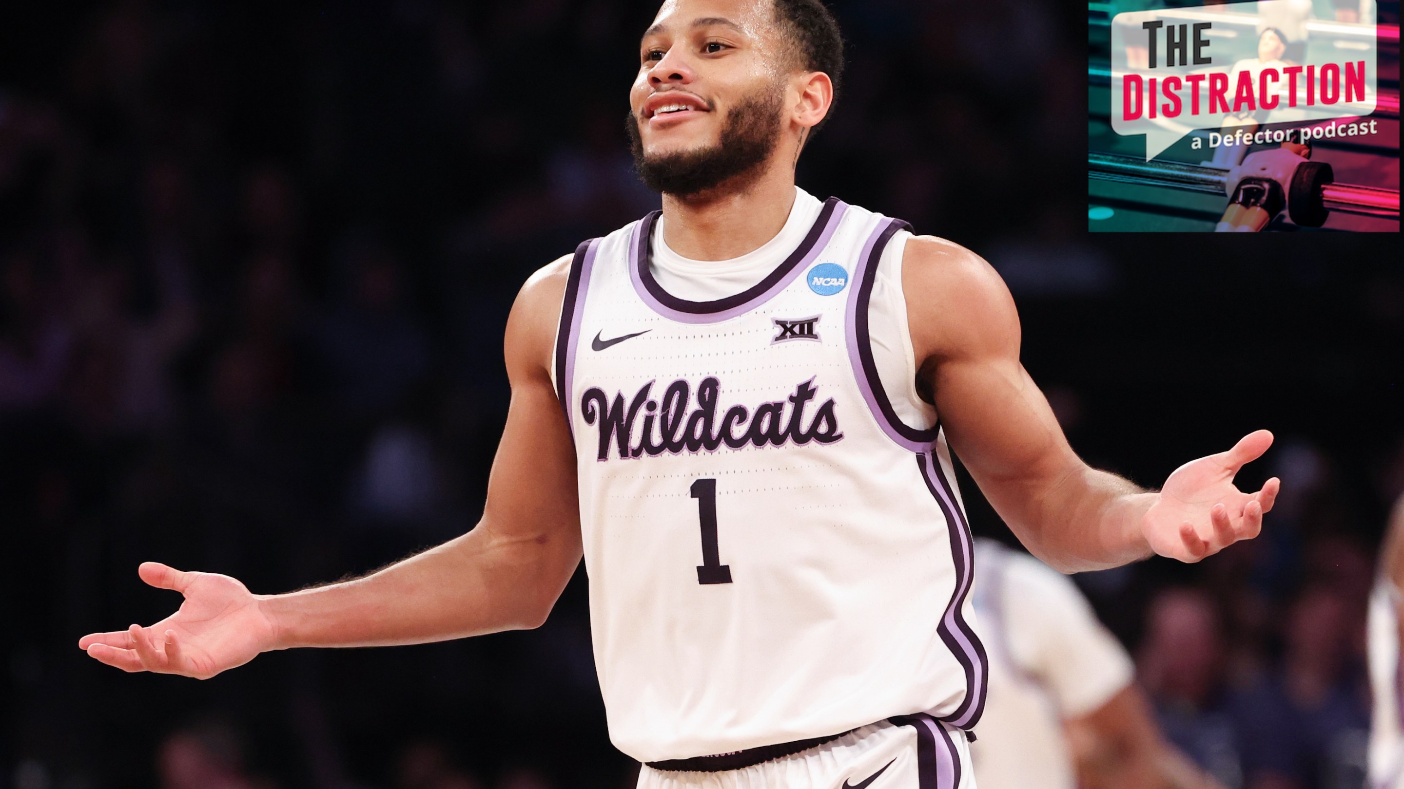 Kansas State guard Markquis Nowell shrugs after hitting a big shot in the Wildcats' Elite Eight game at Madison Square Garden.