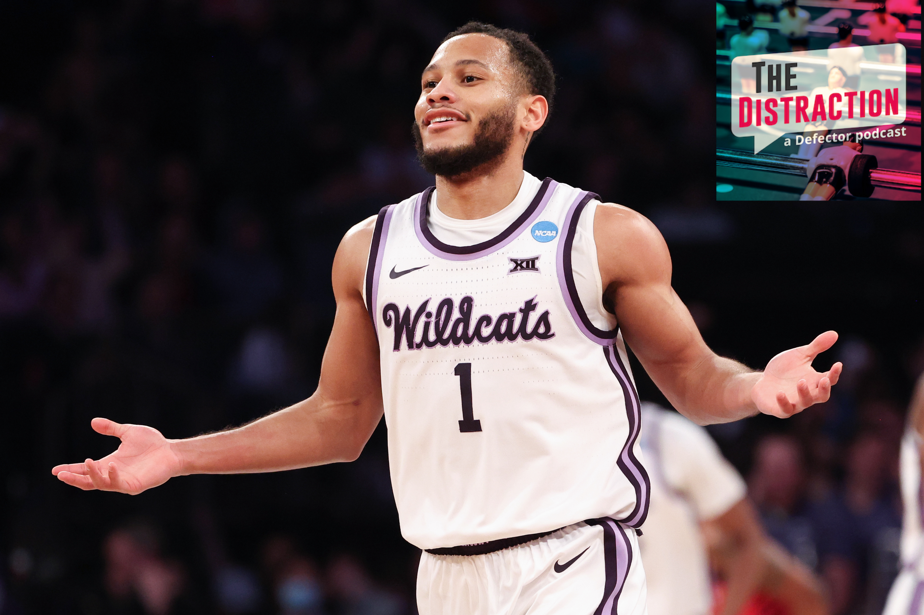 Kansas State guard Markquis Nowell shrugs after hitting a big shot in the Wildcats' Elite Eight game at Madison Square Garden.