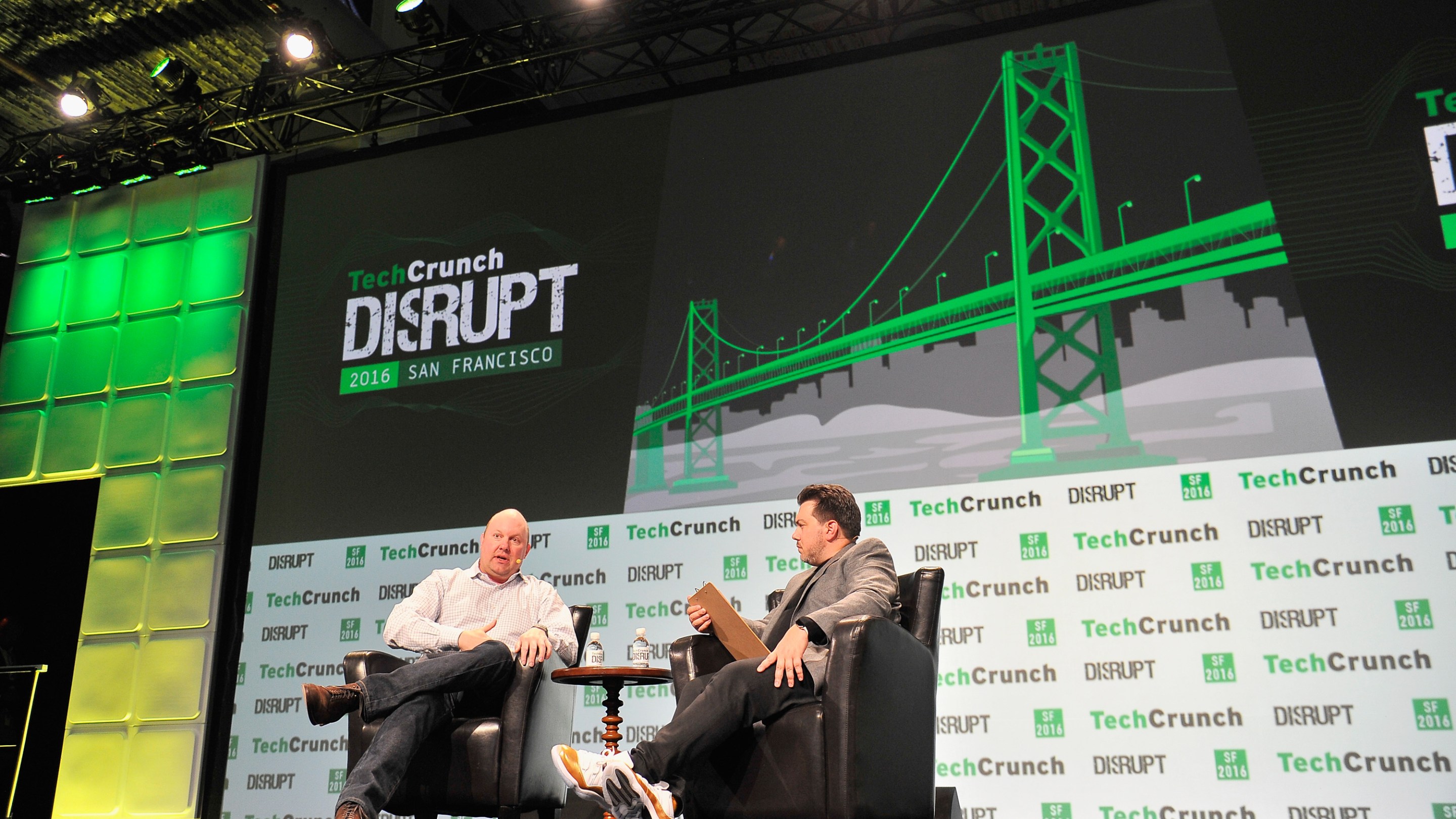 Silicon Valley entrepreneur Marc Andreessen onstage at the TechCrunch Disrupt festival in 2016.