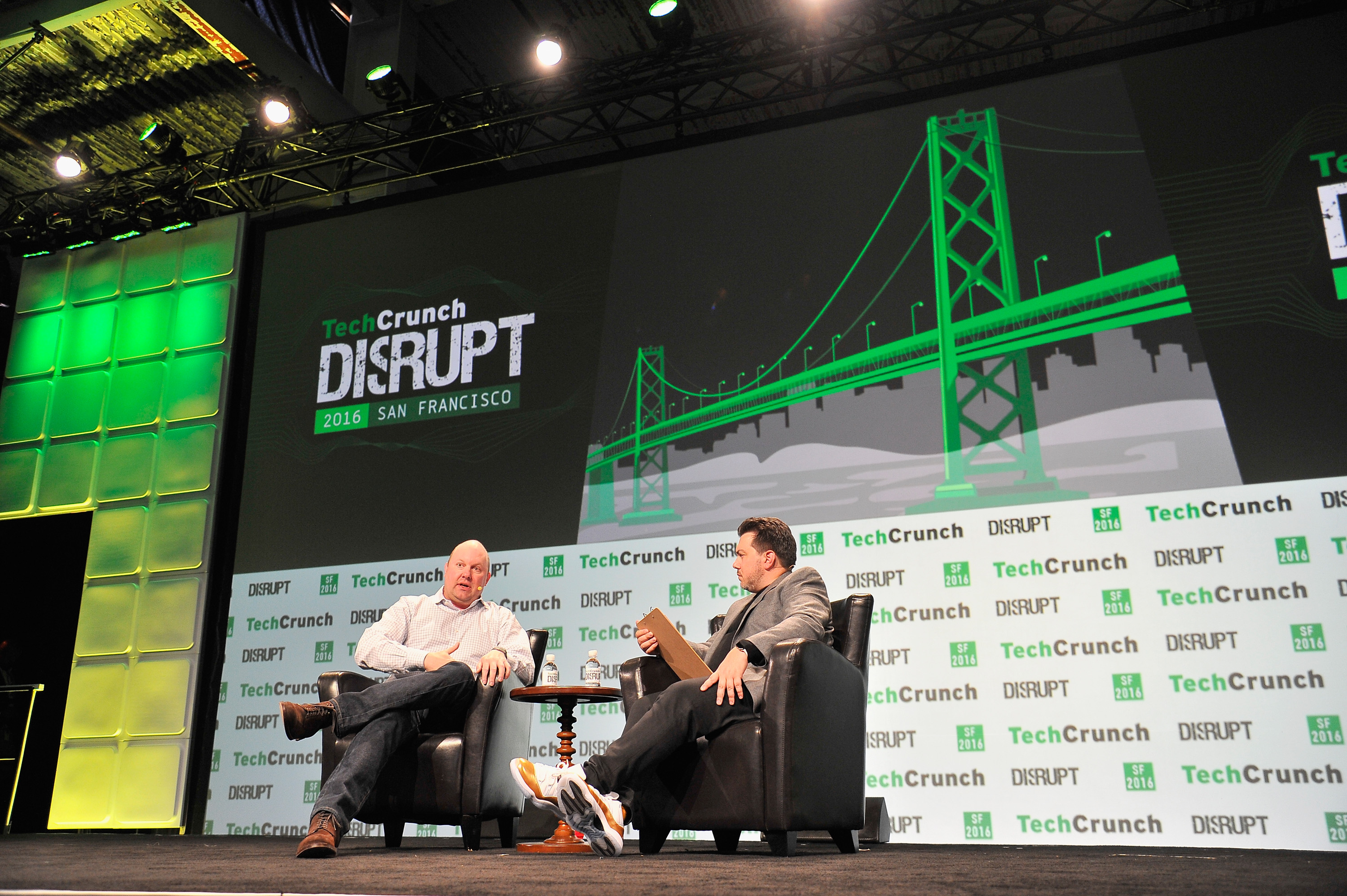 Silicon Valley entrepreneur Marc Andreessen onstage at the TechCrunch Disrupt festival in 2016.