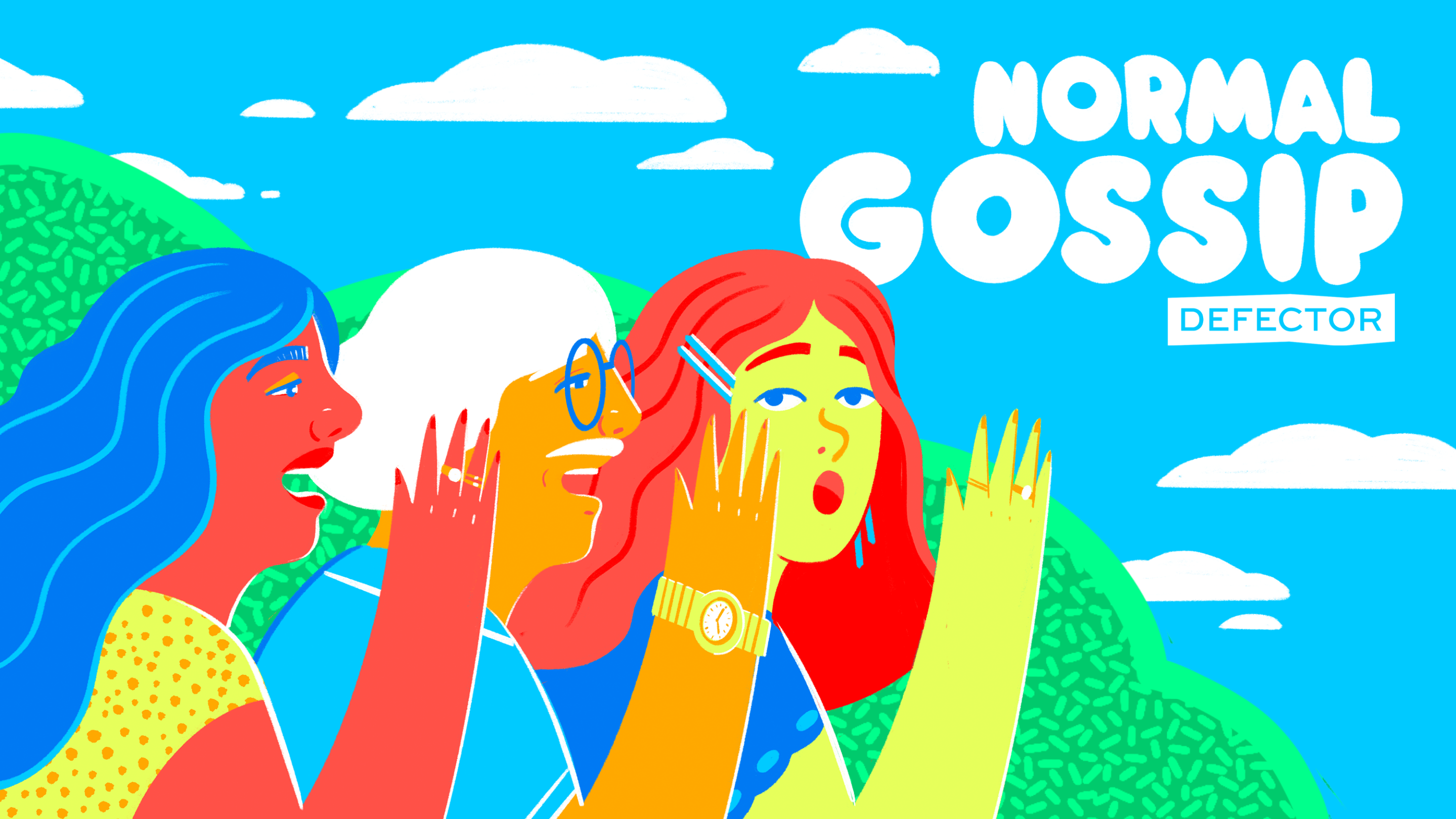 Normal Gossip logo with cartoon characters gossiping