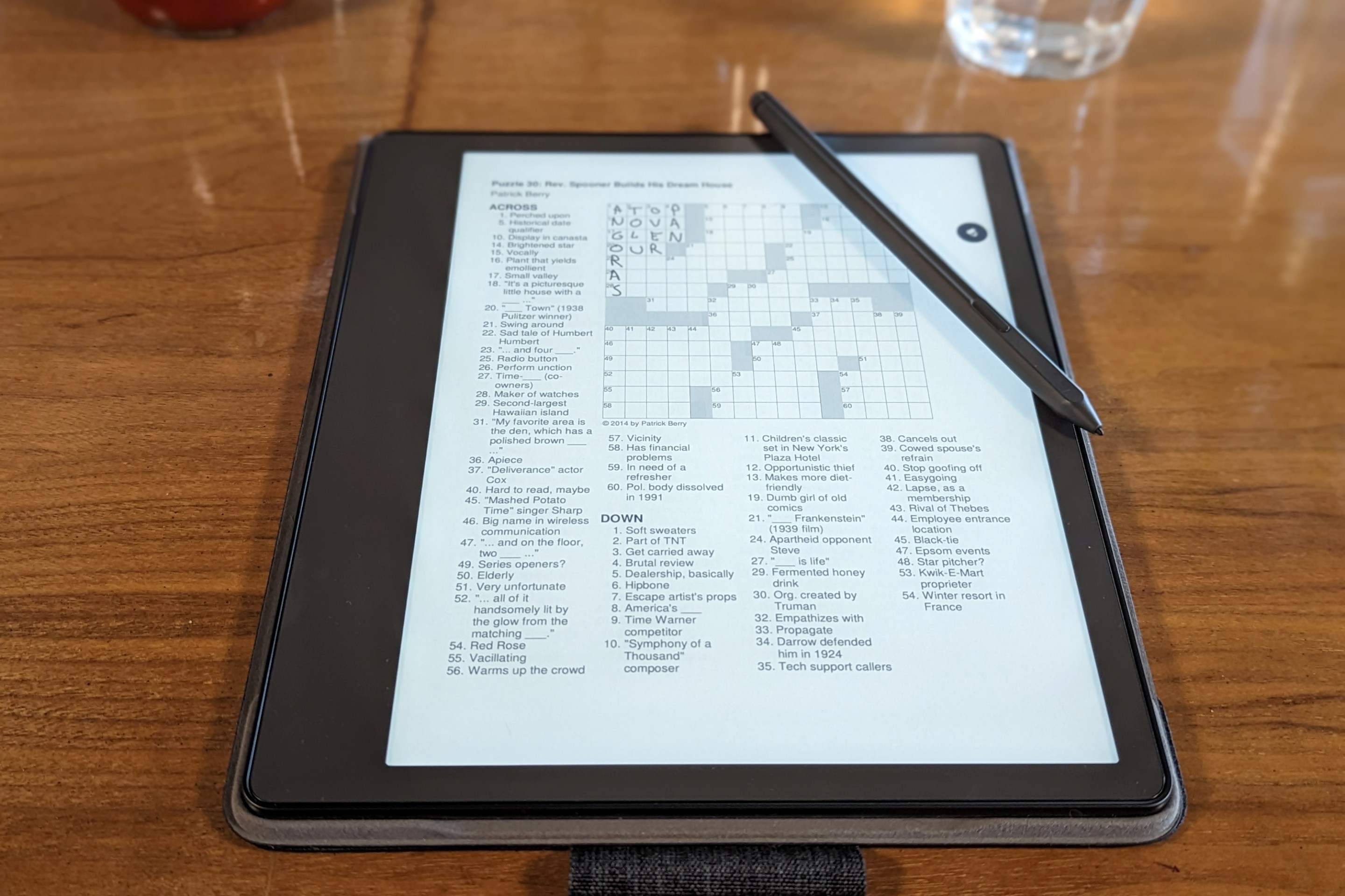 Kindle Scribe displaying a crossword puzzle