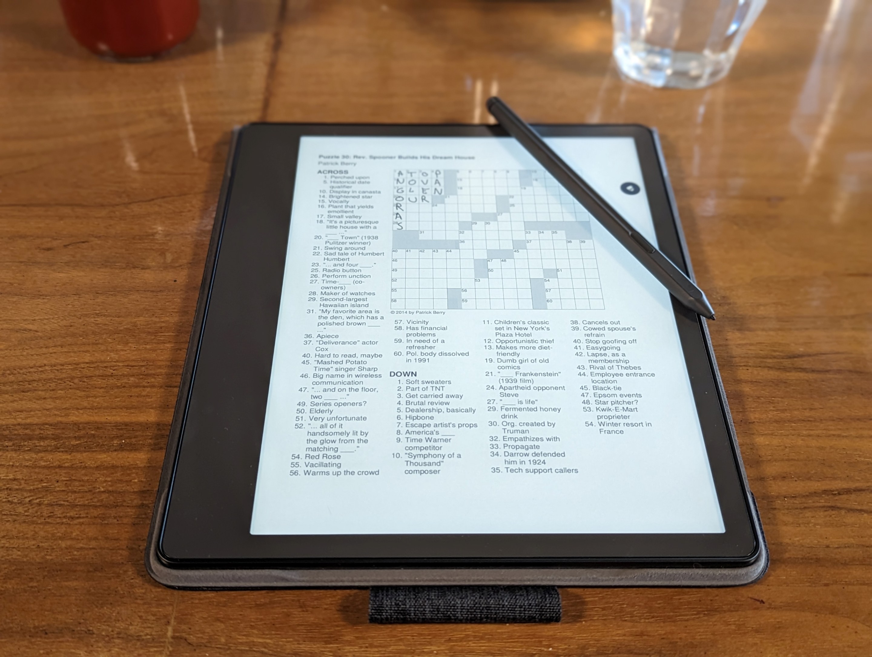 Kindle Scribe displaying a crossword puzzle