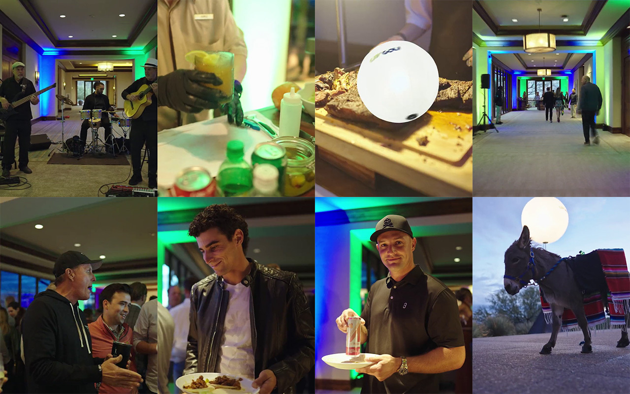 A collage of uncanny images from the deeply uncanny promotional video released by LIV Golf before its March event in Tucson, Az.