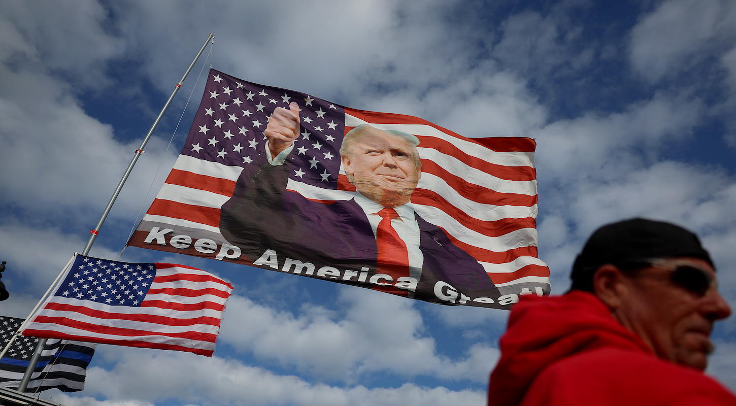 An American flag with Donald Trump on it