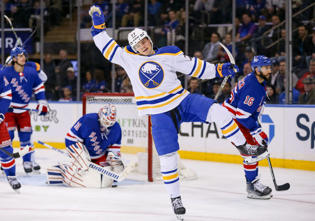 JJ Peterka celebrates a goal