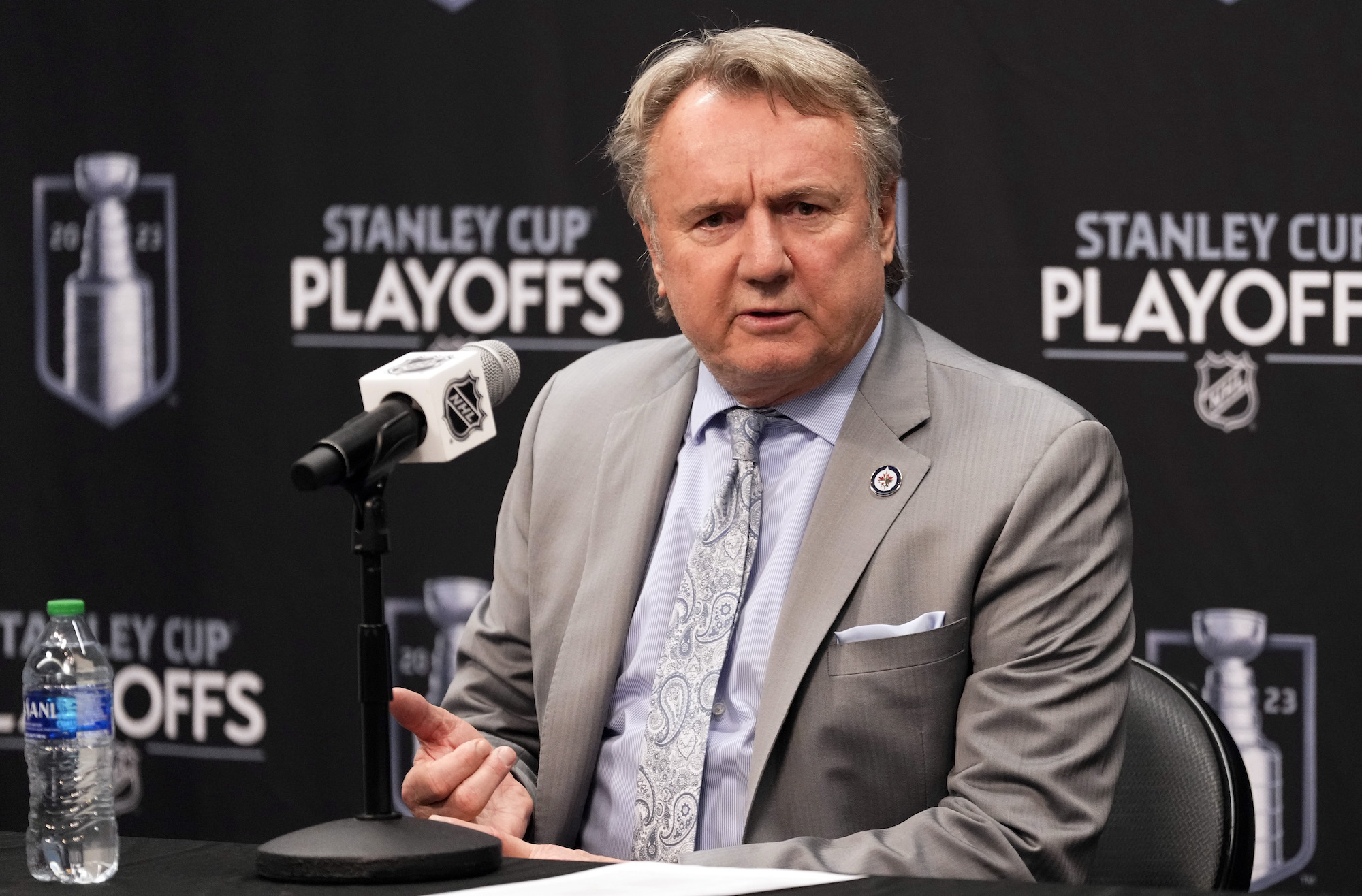 LAS VEGAS, NEVADA - APRIL 27: in Game Five of the First Round of the 2023 Stanley Cup Playoffs at T-Mobile Arena on April 27, 2023 in Las Vegas, Nevada. (Photo by Jeff Bottari/NHLI via Getty Images)