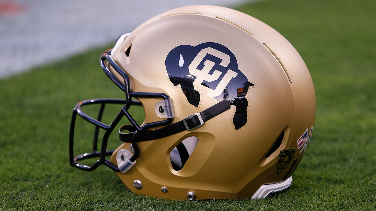 TEMPE, AZ - SEPTEMBER 21: A Colorado Buffaloes helmet on the field during the college football game between the Colorado Buffaloes and the Arizona State Sun Devils on September 21, 2019 at Sun Devil Stadium in Tempe, Arizona.