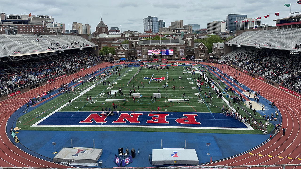 A wide shot of the Penn Relays at Franklin Field
