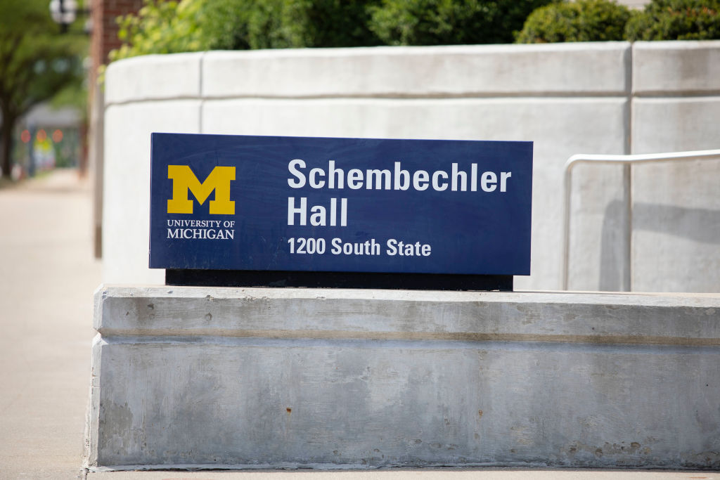 A sign for Schembechler Hall