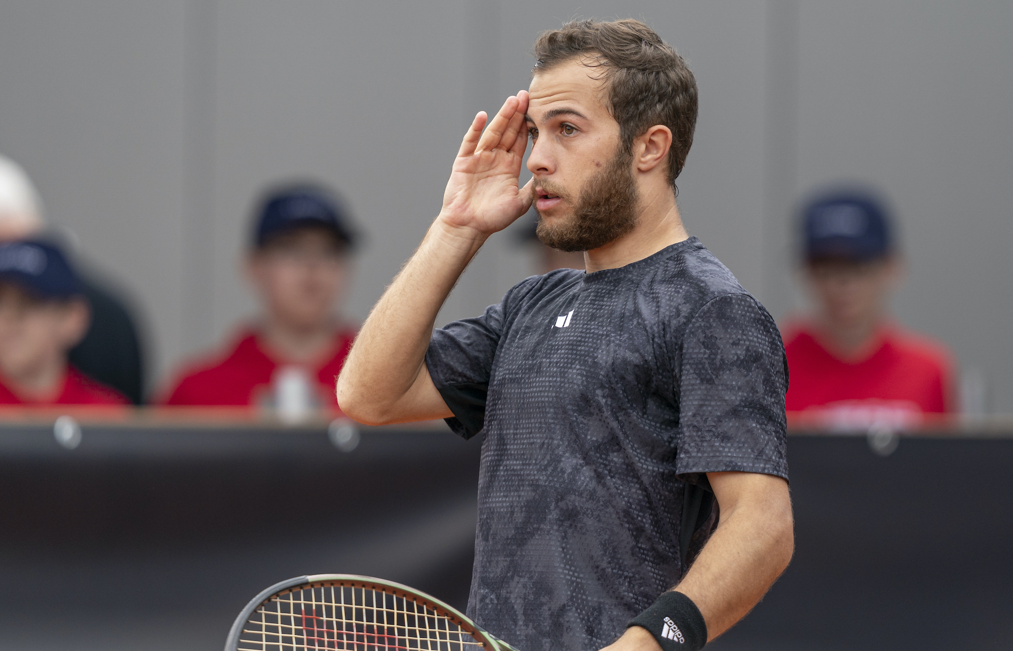 Hugo Gaston of France reacts during his match against Dane Sweeny of Australia during day 5 of the Danube Upper Austria Open 2023, part of the ATP Challenger Tour on May 11, 2023 in Mauthausen, Austria.