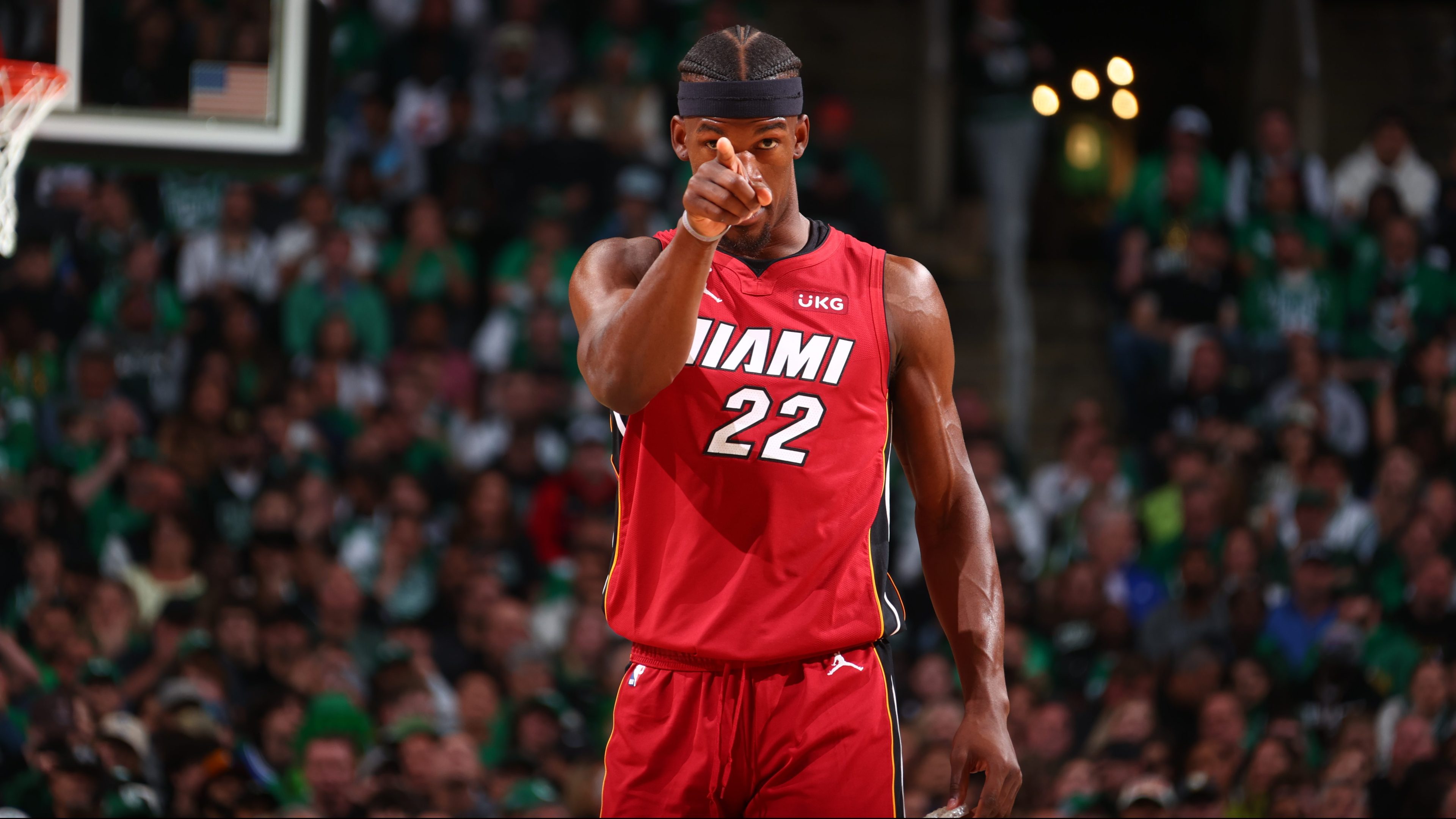 Jimmy Butler #22 of the Miami Heat looks on during Round 3 Game 1 of the Eastern Conference Finals 2023 NBA Playoffs against the Boston Celtics on May 17, 2023 at the TD Garden in Boston, Massachusetts.