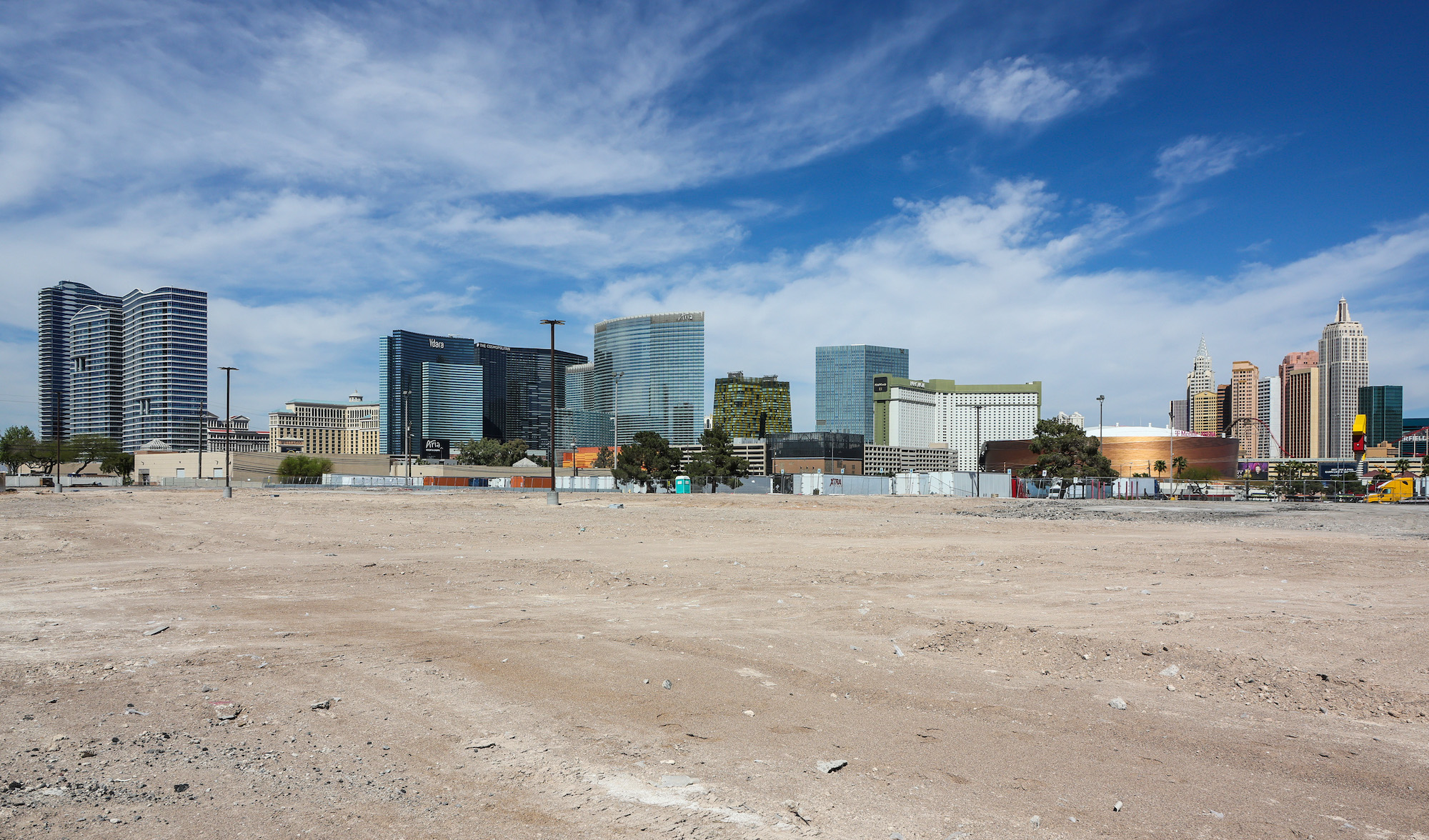 LAS VEGAS, NEVADA - APRIL 21: A view shows the Las Vegas Strip behind the site that the Oakland Athletics agreed in principle to purchase from Red Rock Resorts Inc. for a potential new ballpark on April 21, 2023 in Las Vegas, Nevada. The A's President Dave Kaval said the deal for the 49-acre plot of land, formerly the home of Wild Wild West Gambling Hall &amp; Hotel, could be used to relocate the Major League Baseball franchise from Oakland to Las Vegas. The team will now work on a public-private partnership to build a USD 1.5 billion, 30,000-to-35,000-seat, partially retractable-roof stadium in time for the 2027 season. (Photo by Ethan Miller/Getty Images)