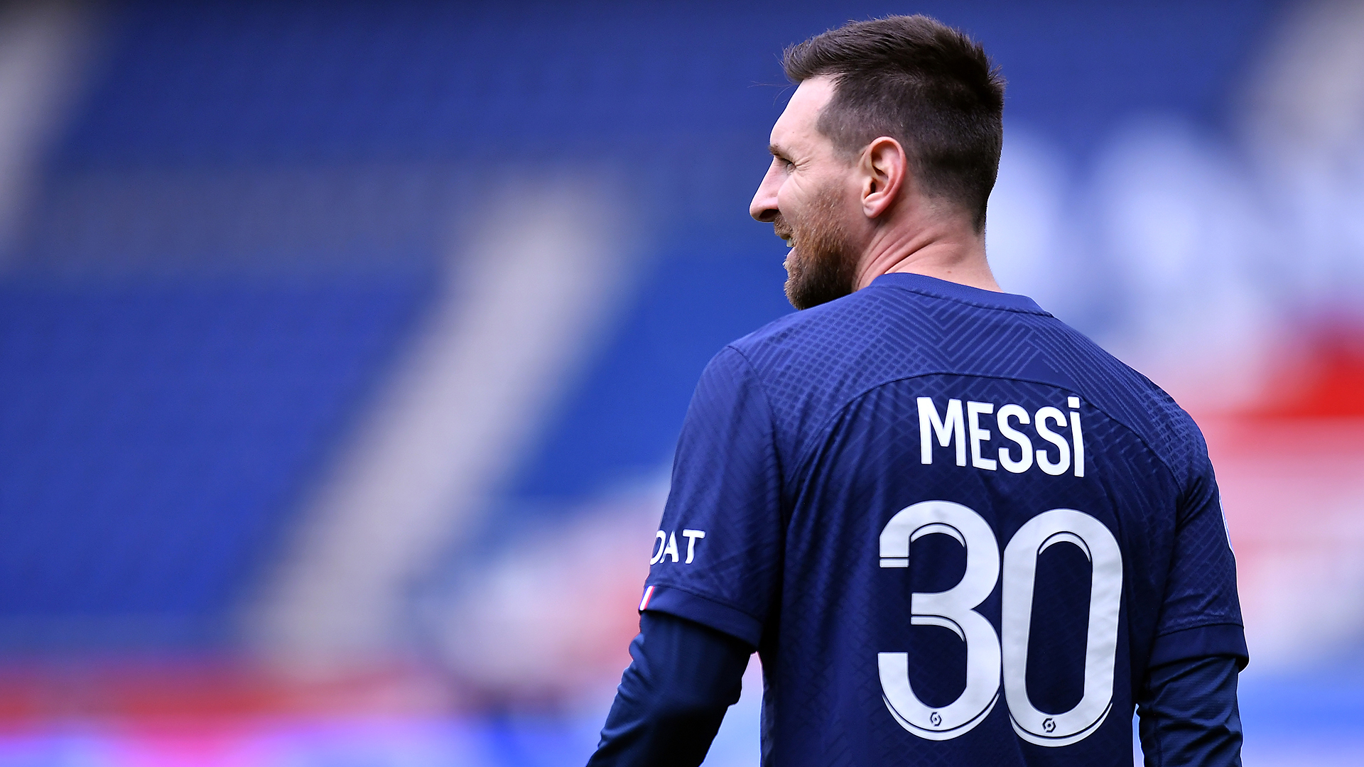 Leo Messi of Paris Saint-Germain looks on during the Ligue 1 match between Paris Saint-Germain and FC Lorient at Parc des Princes on April 30, 2023 in Paris, France.