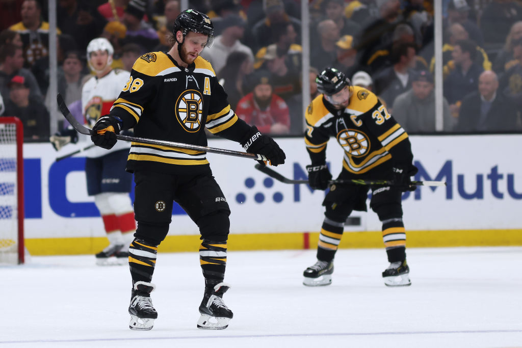David Pastrnak and Patrice Bergeron