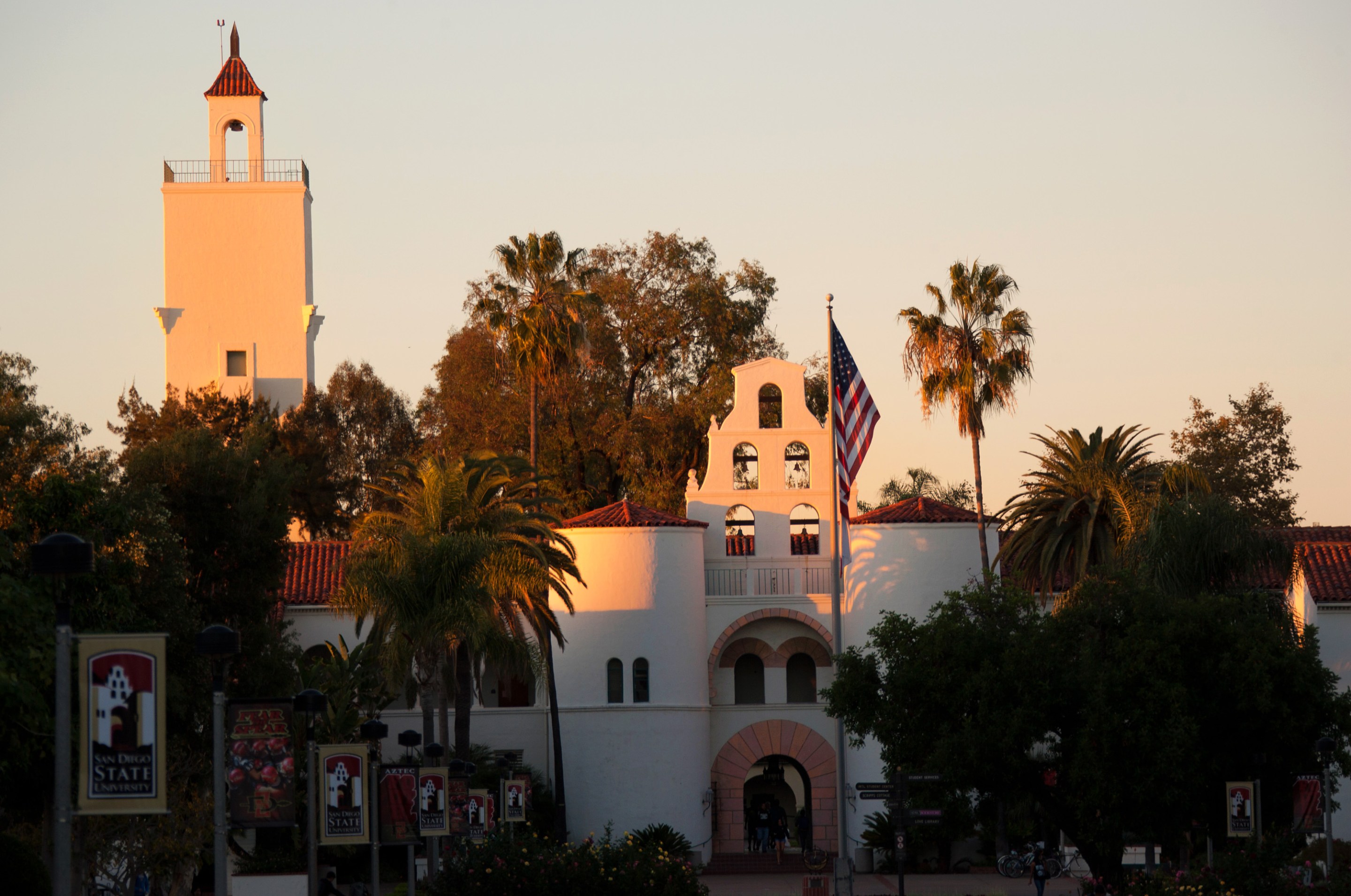 Hepner Hall and Hardy Tower on the campus of San Diego State Univeristy near the Aztecs' home court inside the Viejas Arena on November 21, 2012 in San Diego, California. (Photo by Kent C. Horner/Getty Images)