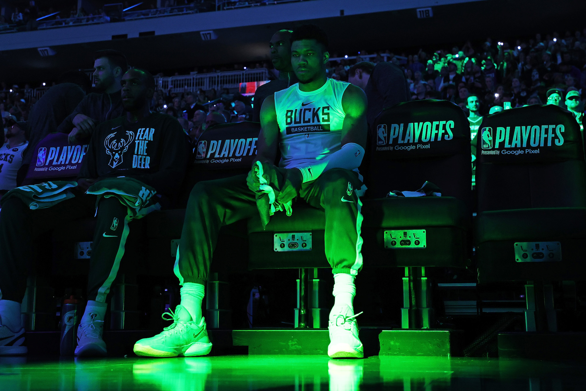 Giannis thinking on the bench