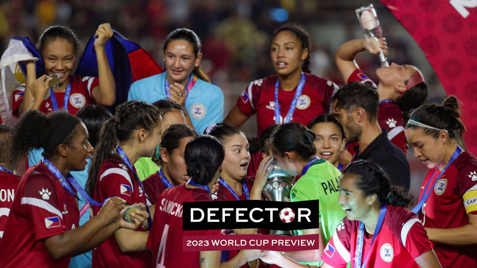 The Philippine National Women’s Football Team celebrates after winning the championship match against Thailand for the ASEAN Football Federation (AFF) Women’s Championship held at the Rizal Memorial Stadium in Manila, Philippines on 17 July 2022.