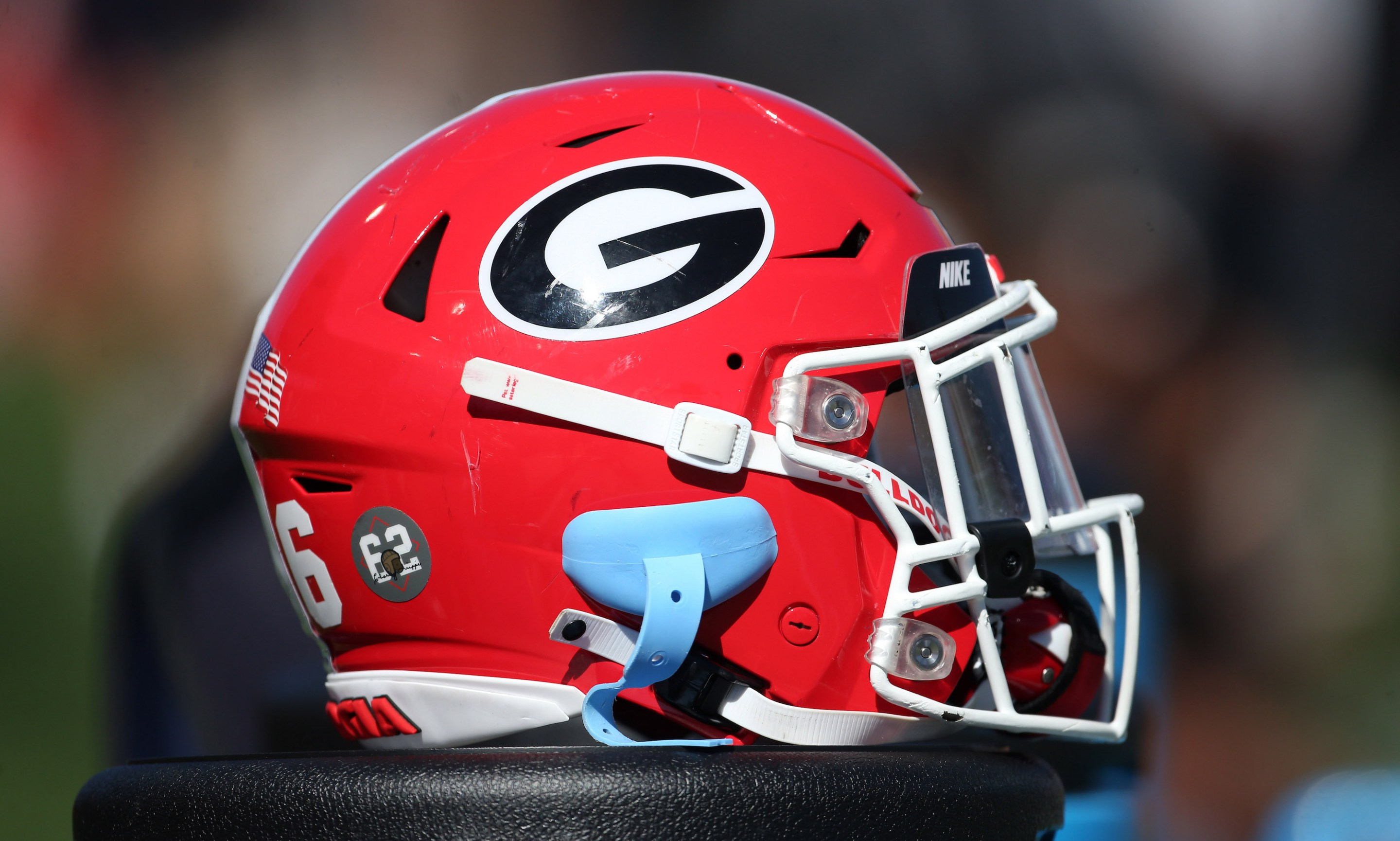 MOBILE, AL - FEBRUARY 04: A general view of a Georgia Bulldogs helmet during the Reese's Senior Bowl on February 4, 2023 at Hancock Whitney Stadium in Mobile, Alabama. (Photo by Michael Wade/Icon Sportswire)