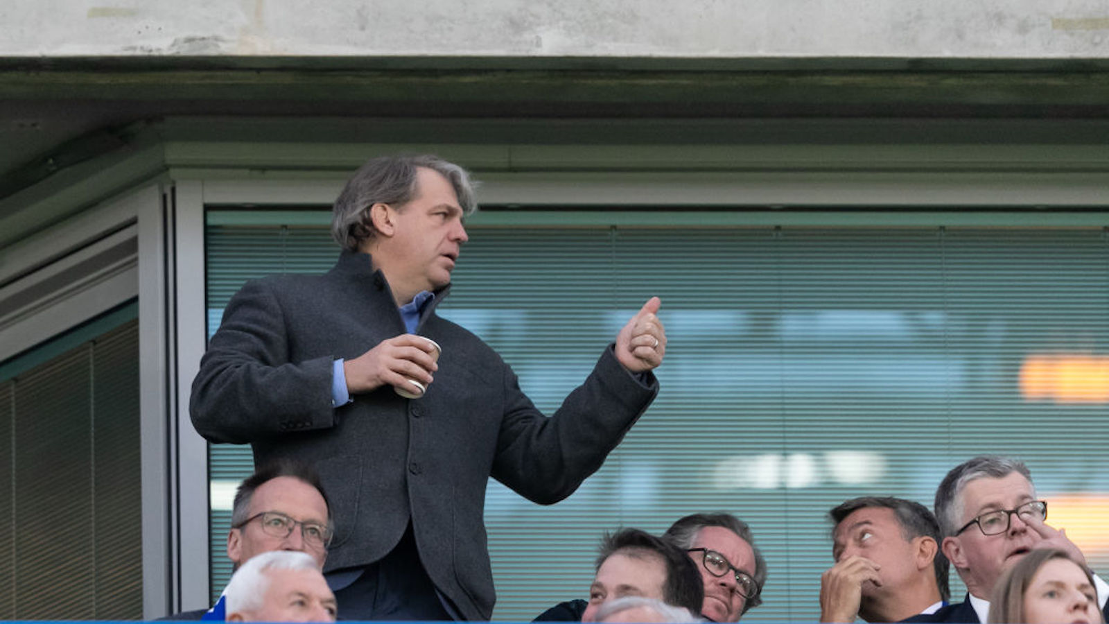 LONDON, ENGLAND - APRIL 18: Chelsea owner Todd Boehly gestures prior to the UEFA Champions League quarterfinal second leg match between Chelsea FC and Real Madrid at Stamford Bridge on April 18, 2023 in London, United Kingdom.