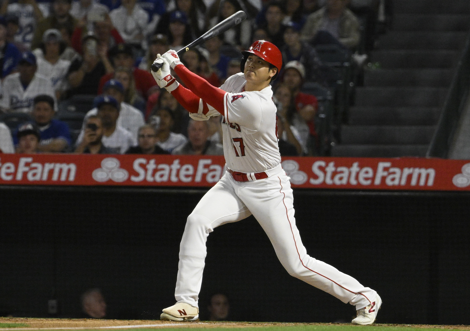 Anaheim, CA - June 20: Shohei Ohtani #17 of the Los Angeles Angels against the Los Angeles Dodgers in the sixth inning of a baseball game at Angel Stadium in Anaheim on Tuesday, June 20, 2023. (Photo by Keith Birmingham/MediaNews Group/Pasadena Star-News via Getty Images)