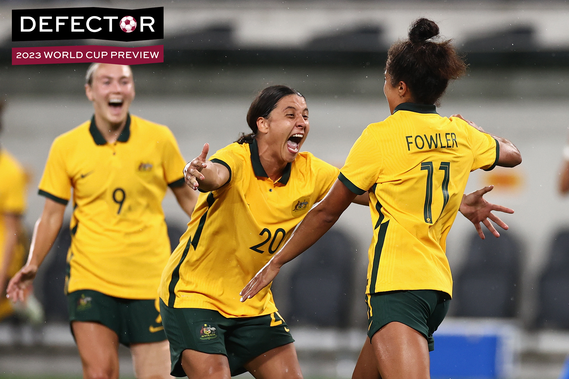 Mary Fowler of the Matildas celebrates scoring a goal with Sam Kerr of the Matildas during the Women's International Friendly match between the Australia Matildas and Brazil at CommBank Stadium on October 23, 2021 in Sydney, Australia