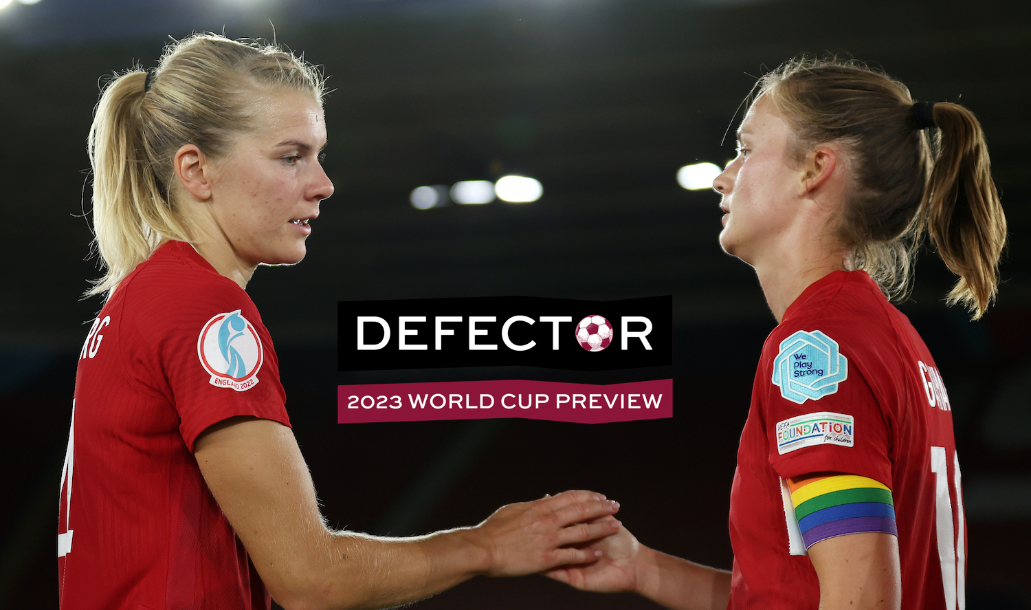 SOUTHAMPTON, ENGLAND - JULY 07: Ada Hegerberg celebrates after their sides victory with Caroline Graham Hansen of Norway during the UEFA Women's Euro 2022 group A match between Norway and Northern Ireland at St Mary's Stadium on July 07, 2022 in Southampton, England. (Photo by Maddie Meyer - UEFA/UEFA via Getty Images)