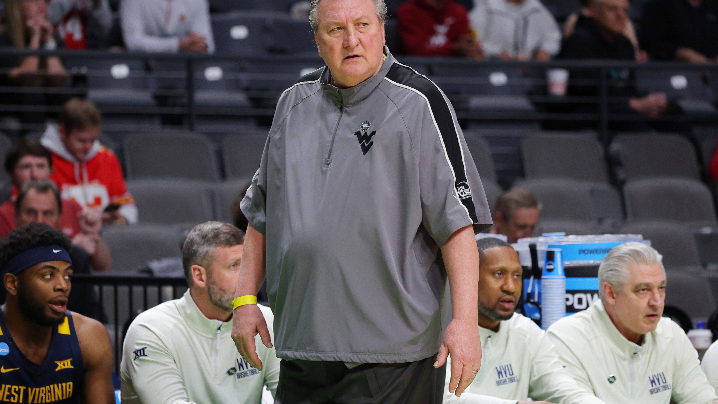 Bob Huggins on the sideline during West Virginia's NCAA Tournament game against Maryland in March of 2023.