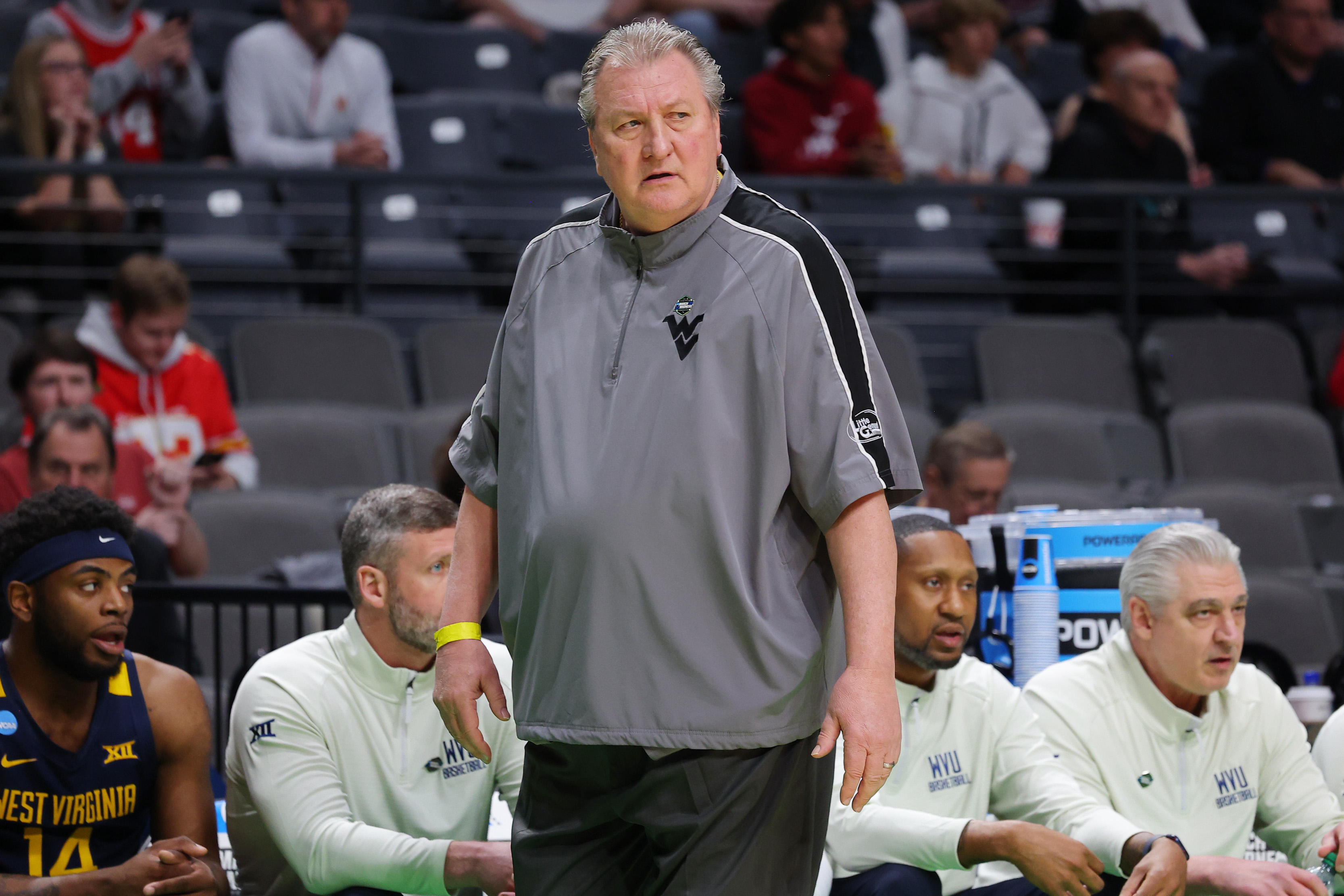 Bob Huggins on the sideline during West Virginia's NCAA Tournament game against Maryland in March of 2023.
