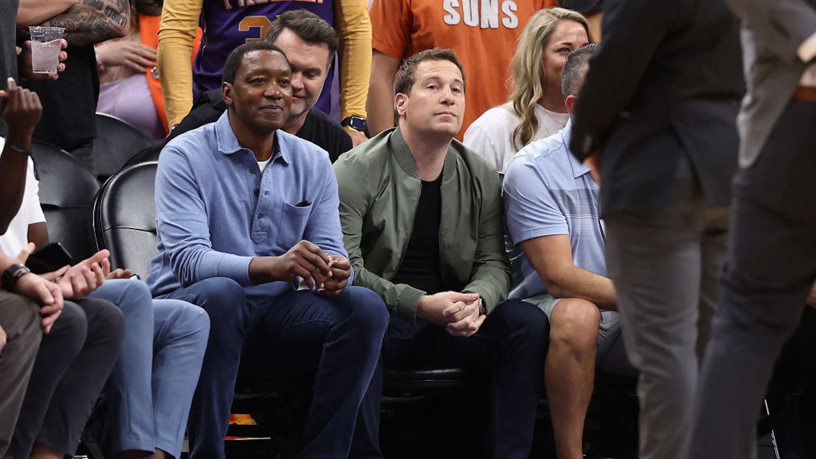 PHOENIX, ARIZONA - MAY 07: Former NBA athlete Isiah Thomas and Phoenix Suns owner Mat Ishbia attend Game Four of the NBA Western Conference Semifinals at Footprint Center on May 07, 2023 in Phoenix, Arizona. The Suns defeated the Nuggets 129-124. NOTE TO USER: User expressly acknowledges and agrees that, by downloading and or using this photograph, User is consenting to the terms and conditions of the Getty Images License Agreement.