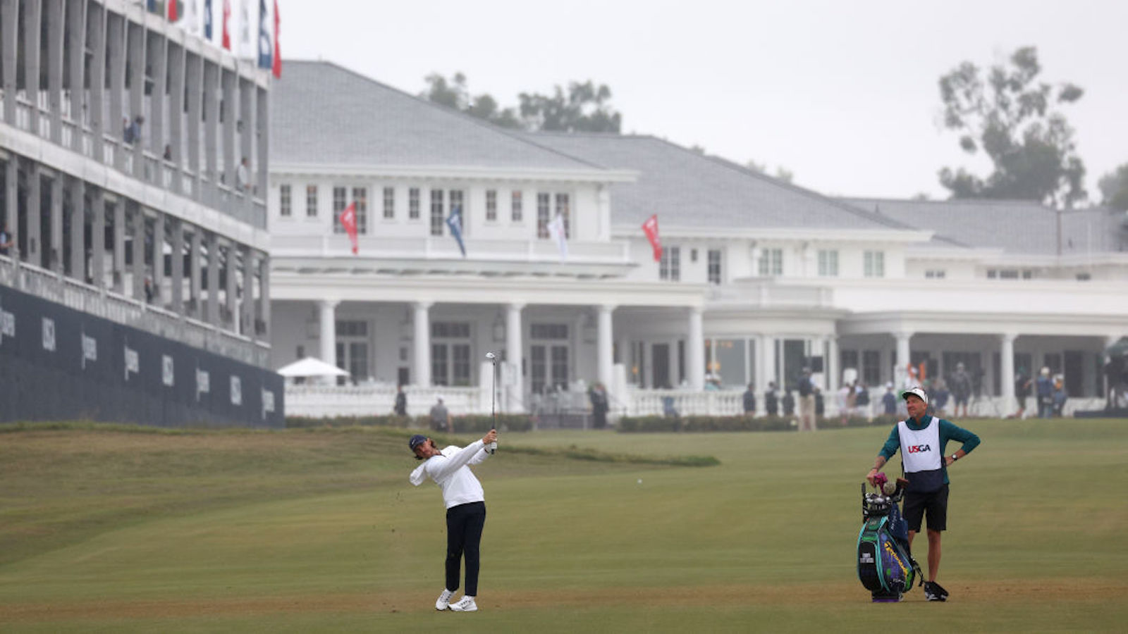 LOS ANGELES, CALIFORNIA - JUNE 15: Tommy Fleetwood of England plays a second shot on the first hole during the first round of the 123rd U.S. Open Championship at The Los Angeles Country Club on June 15, 2023 in Los Angeles, California.