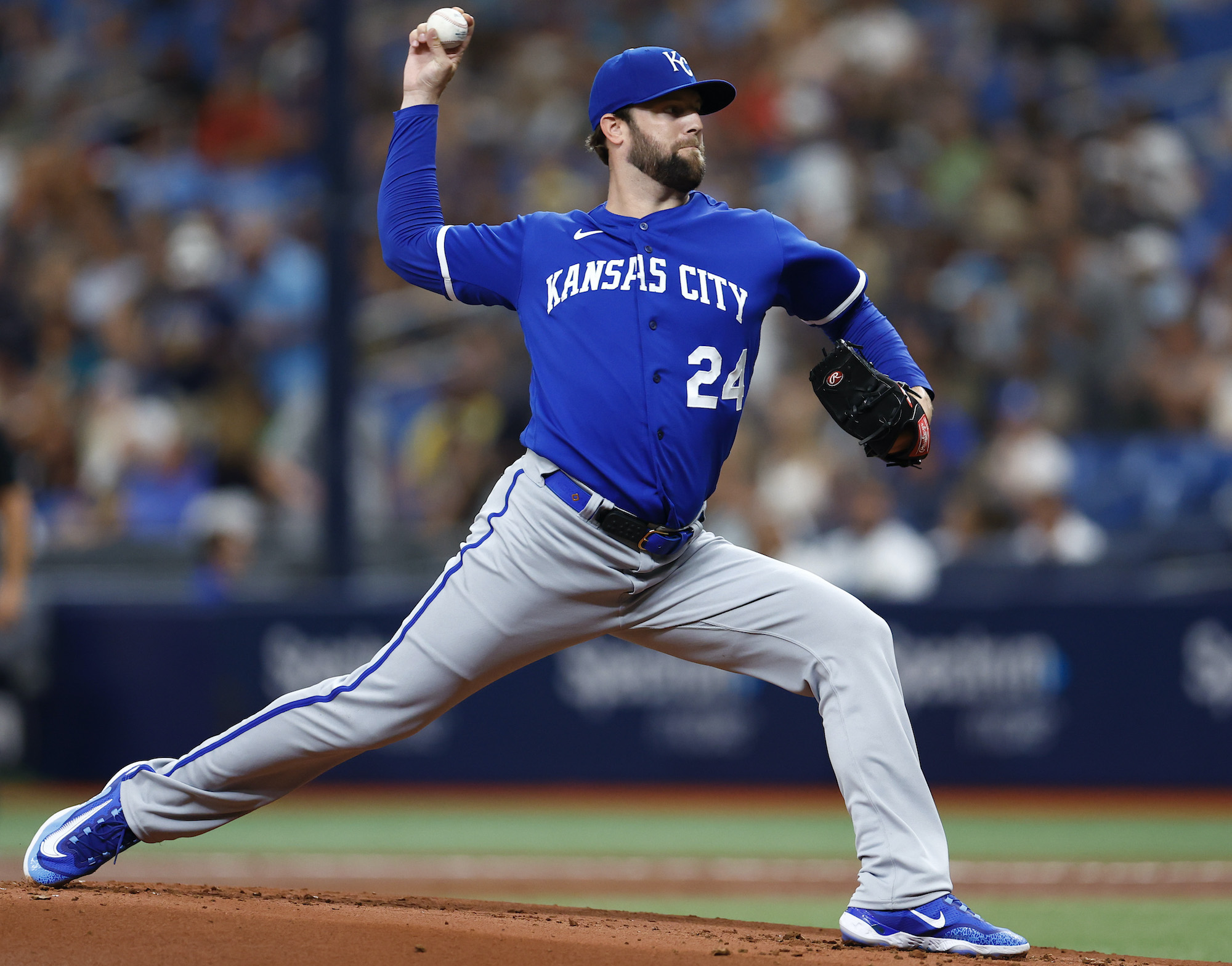 Jordan Lyles of the Royals pitching