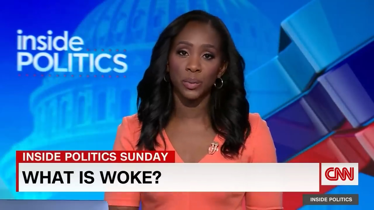A CNN broadcaster with the chyron "What is woke?"