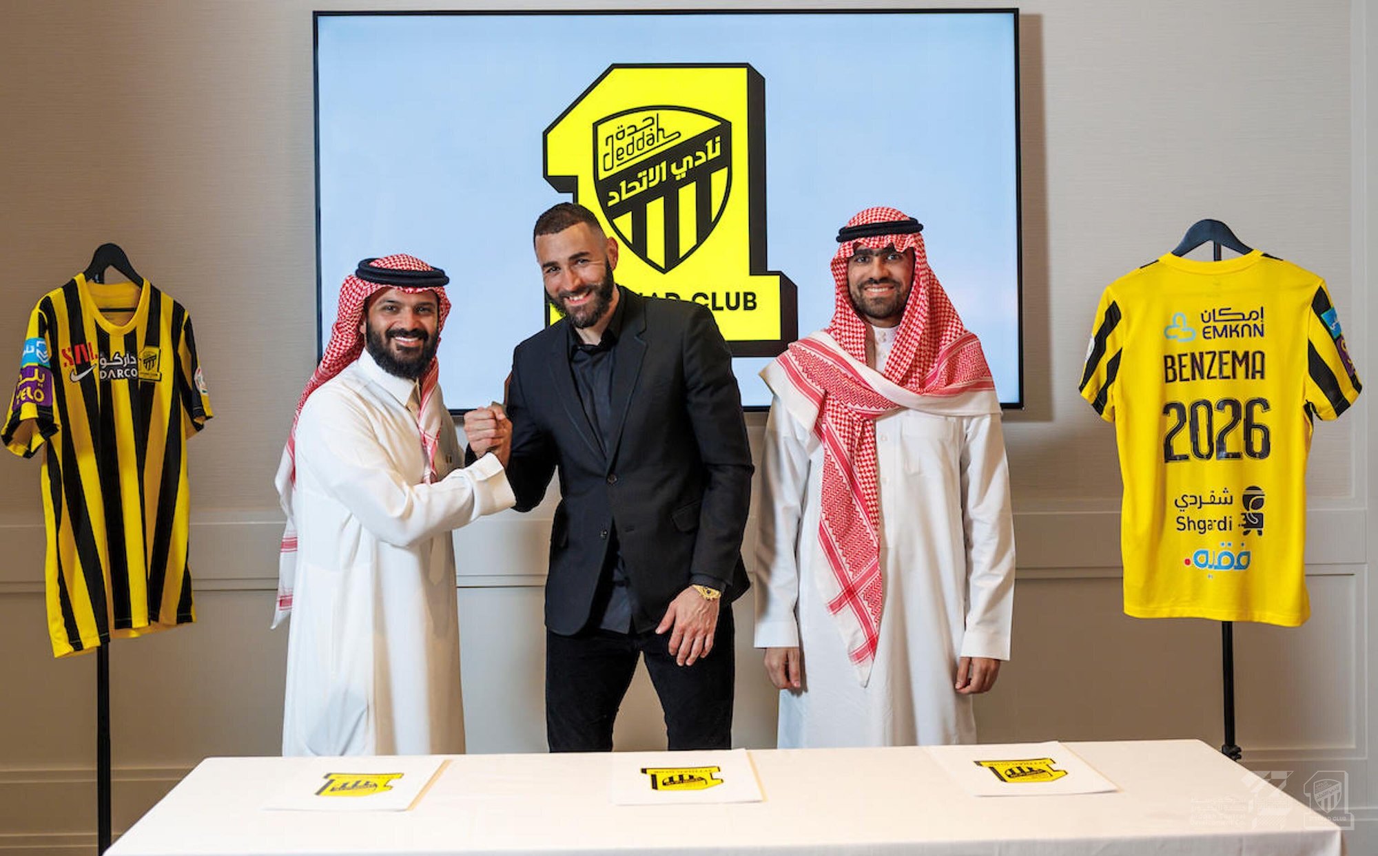 Karim Benzema at his signing with Al Ittihad