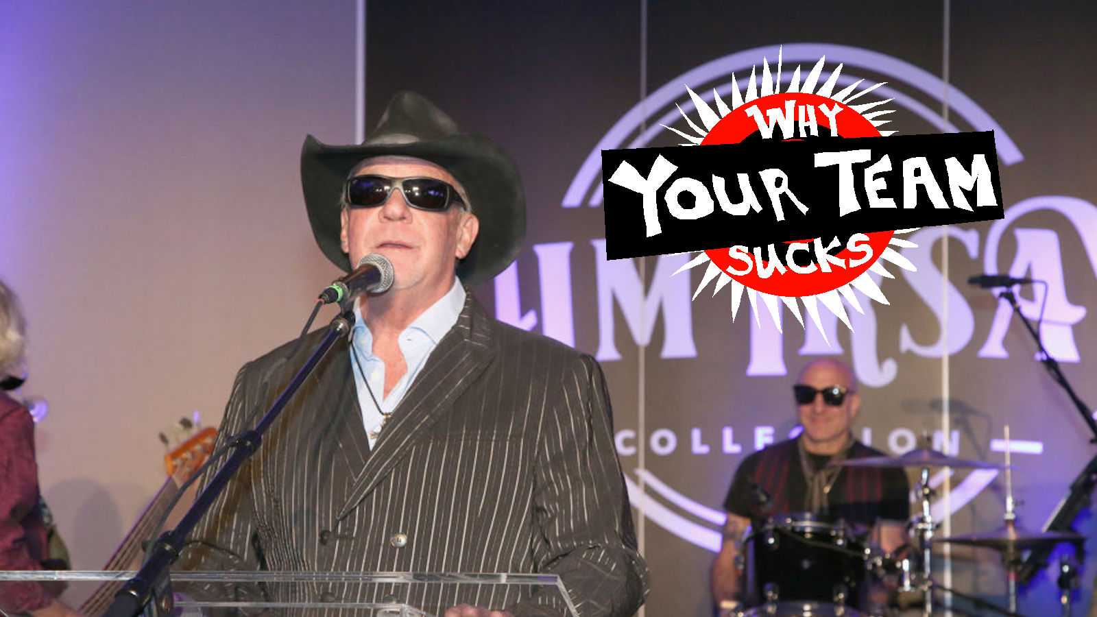 Jim Irsay wearing a cowboy hat and sunglasses