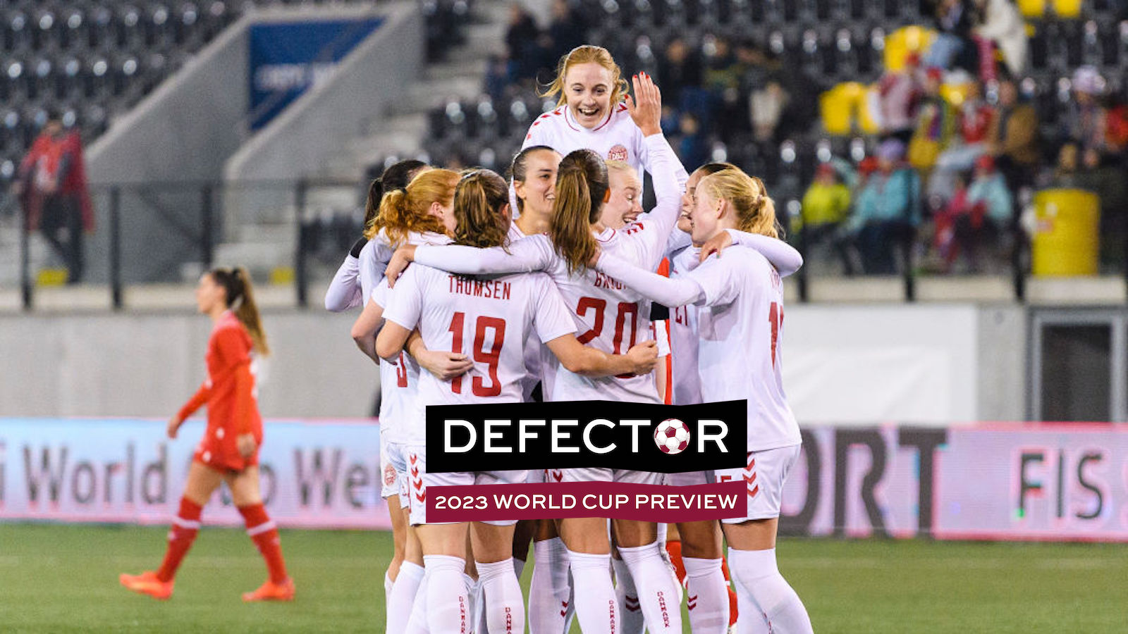 SCHAFFHAUSEN, SWITZERLAND - NOVEMBER 11: Signe Bruun of Denmark (C) celebrating her goal with her teammates during the international Women's friendly match between Switzerland and Denmark at Wefox Arena on November 11, 2022 in Schaffhausen, Switzerland.