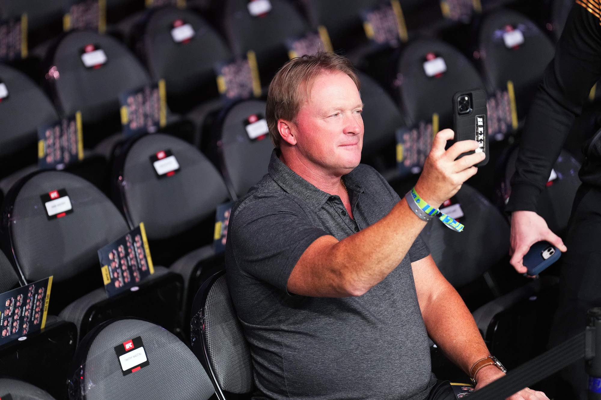 LAS VEGAS, NEVADA - DECEMBER 10: Former NFL head coach John Gruden is seen in attendance during the UFC 282 event at T-Mobile Arena on December 10, 2022 in Las Vegas, Nevada. (Photo by Chris Unger/Zuffa LLC)