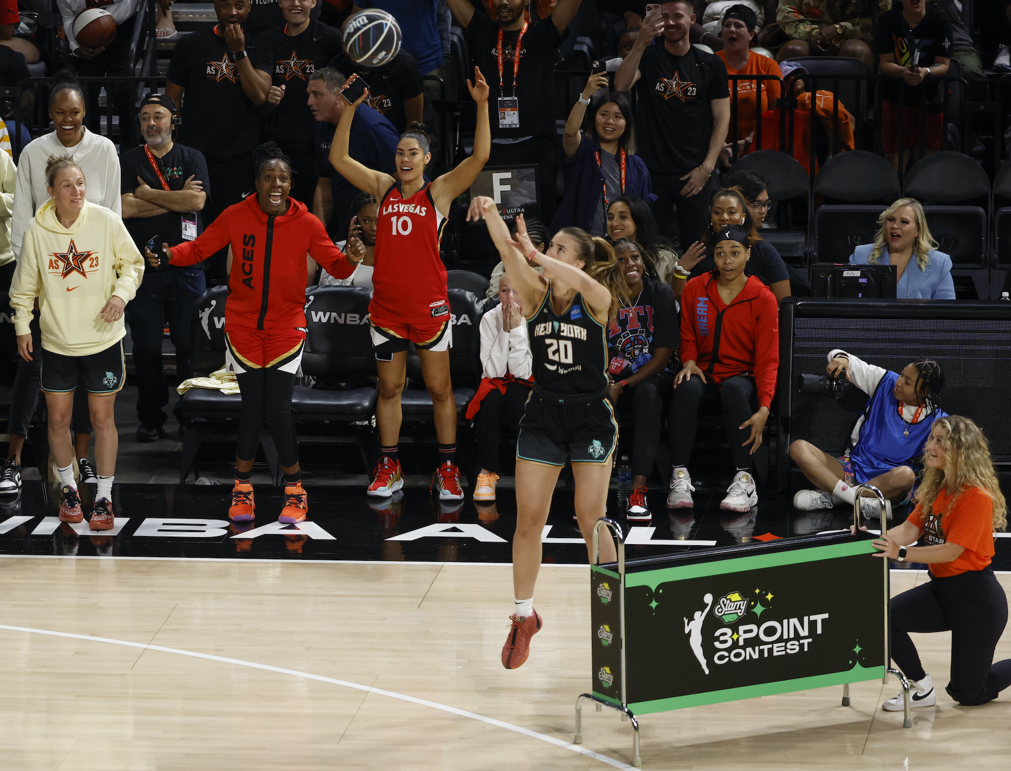 Sabrina Ionescu shoots a three-pointer during the contest