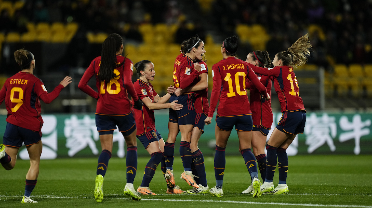 Aitana Bonmati of Spain and Barcelona celebrates after scoring her sides first goal during the FIFA Women's World Cup Australia & New Zealand 2023 Group C match between Spain and Costa Rica at Wellington Regional Stadium on July 21, 2023 in Wellington / Te Whanganui-a-Tara, New Zealand.